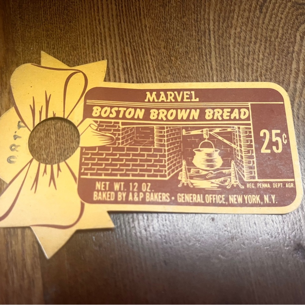 Marvel Boston Brown Bread Label   General store advertisements paper ephemera